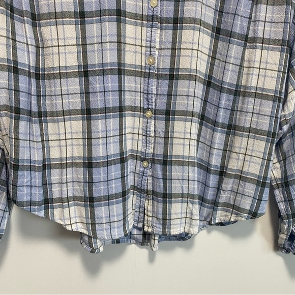 LOFT Blue & White Plaid Peasant Billowy Sleeve Button Down Blouse Top Size Small - Picture 5 of 10